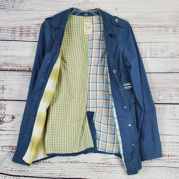 Free People Utility Trench Coat Sz 2 Steel Blue Lightweight Chore Style Jacket - Picture 5 of 9